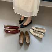 方头浅口豆豆鞋 内增高复古棕色通勤鞋 春季 百搭法式 女鞋 子2025新款