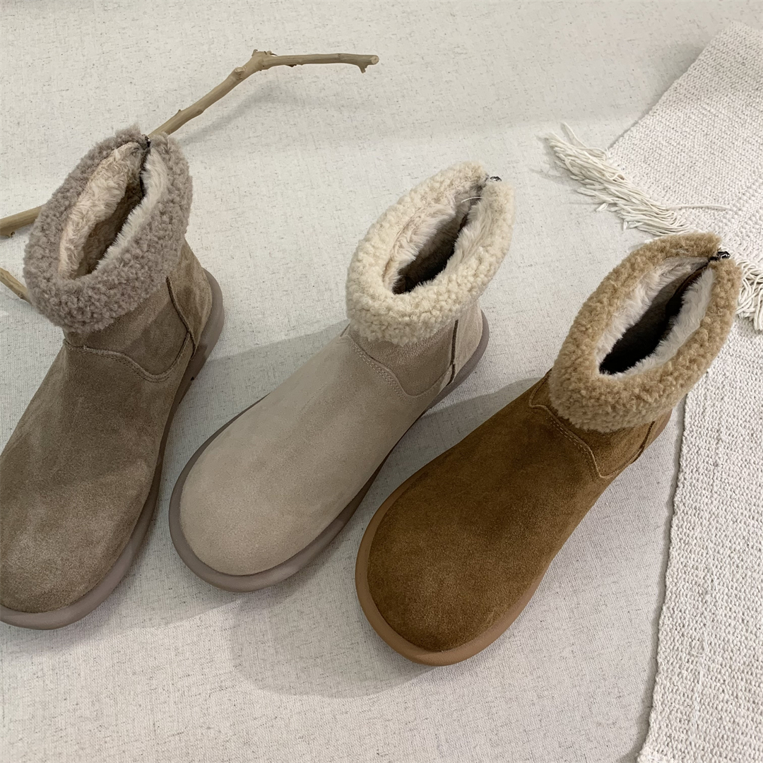 真皮雪地靴女冬后拉链加绒棉鞋女