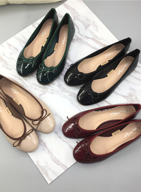 圆头漆皮 可爱蝴蝶结平底鞋 休闲淑女单鞋工作韩版 舒适 大码女