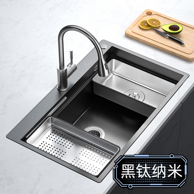 潜水艇厨房水槽大单槽黑钛纳米