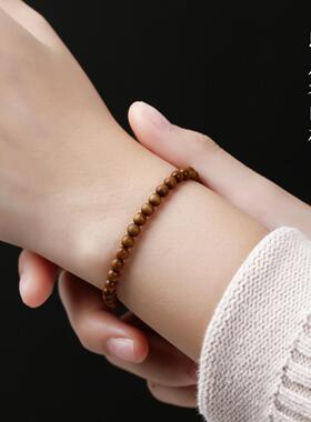 印度老山檀手串4mm小米珠单圈老料佛珠念珠文玩手链天然檀木手串