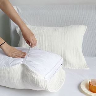 新款全棉纱布素色枕巾家用一对装绑带款可固定防滑柔软透气枕头巾