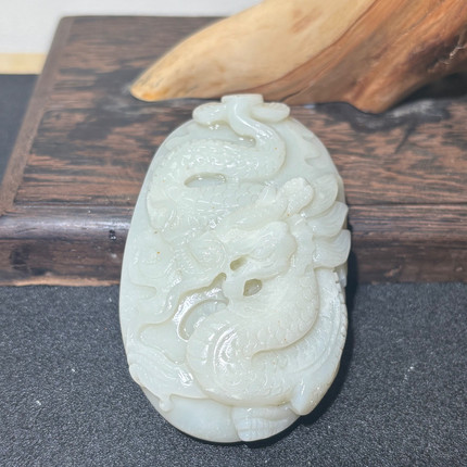 新货贵州玉石罗甸玉精工雕刻手把件龙行天下白玉手把件包邮203.5g