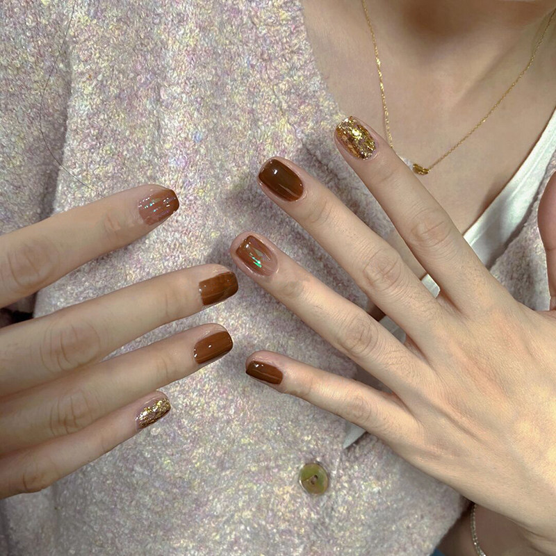 秋冬焦糖穿戴甲定制假指甲可取可带美甲网红爆款2022美甲成品