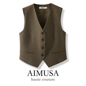 26春季 新款 老钱风西装 AIMUSA 马甲背心女外搭无袖 坎肩马夹外套