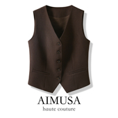 马甲背心女春秋无袖 老钱风乌木棕西装 叠穿坎肩马夹 26新款 AIMUSA
