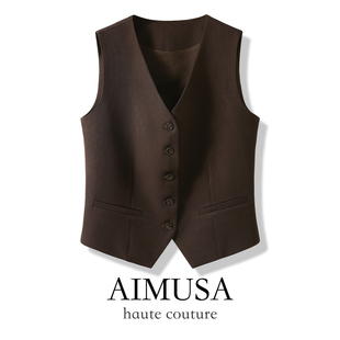 无袖 AIMUSA 马甲背心女春季 老钱风乌木棕西装 叠穿坎肩马夹 26新款