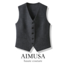 马甲女秋冬加厚叠穿坎肩马夹 老钱风灰色羊毛呢西装 AIMUSA 25新款