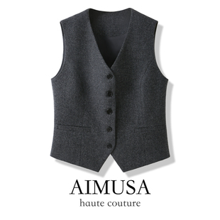 马甲女秋冬加厚叠穿坎肩马夹 老钱风灰色羊毛呢西装 AIMUSA 26新款