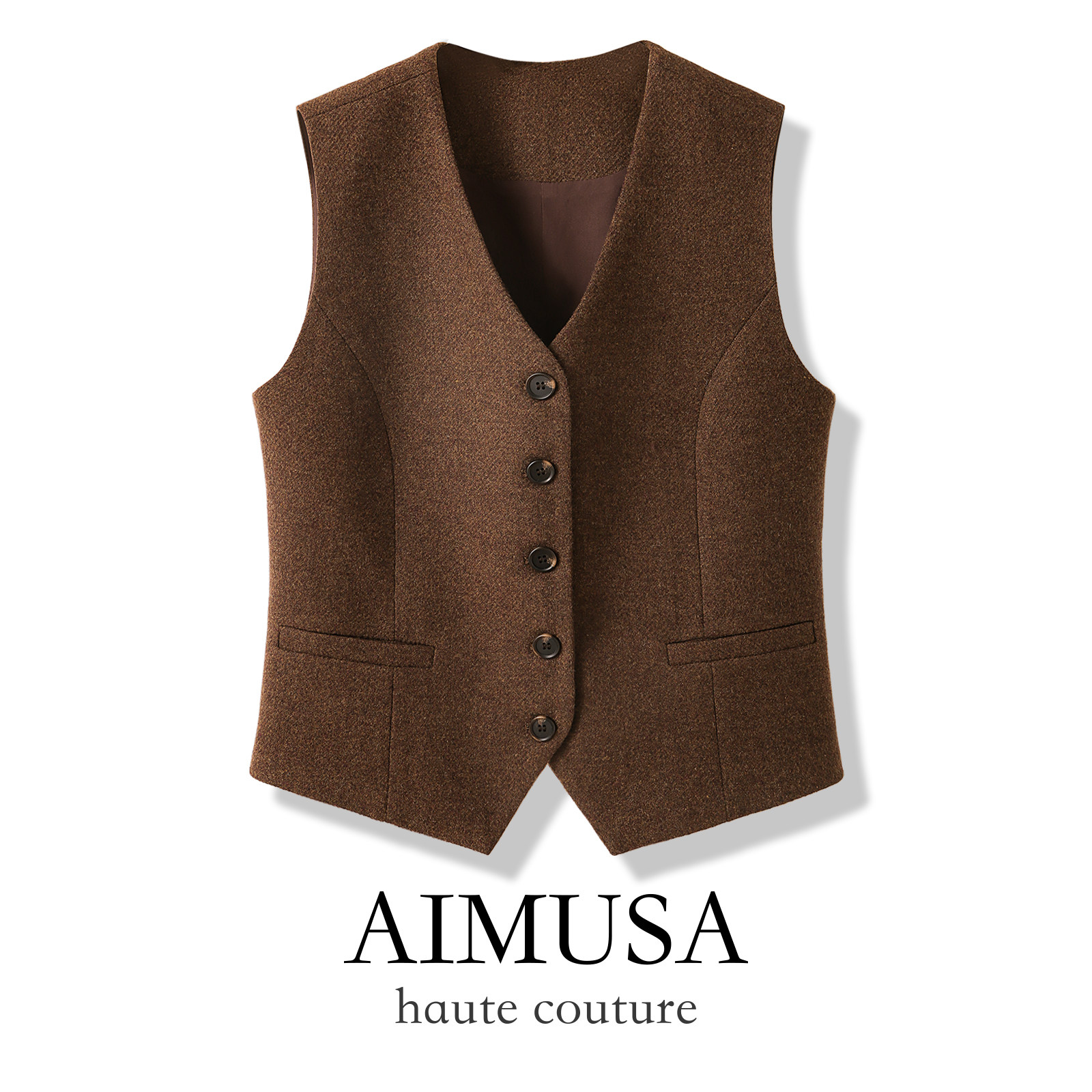 AIMUSA 25新款复古老钱风咖色羊毛呢马甲背心女高级感叠穿背心,女装/女士精品,马夹,淘宝优惠券,粉丝福利购,淘宝优惠卷