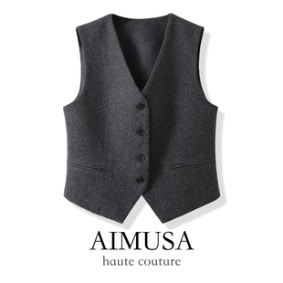 马甲背心女春款 格雷系老钱风灰色羊毛呢西装 马夹 26新款 AIMUSA