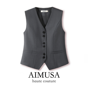 26春季 修身 灰色无袖 马甲外套女2025年春季 坎肩马夹 西装 AIMUSA