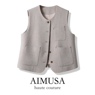 马甲女单排扣气质减龄坎肩马夹 轻奢风无领西装 AIMUSA 26春夏新款