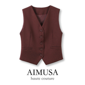 25春季 安可拉红西装 叠穿西装 AIMUSA 马甲女春秋无袖 坎肩背心上衣
