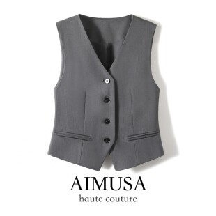 无袖 AIMUSA 新款 马甲女2025春季 叠穿马夹 26春秋格雷系灰色西装