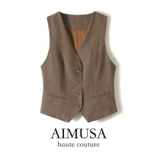 AIMUSA 贵族骑士风毛呢马甲背心女春秋复古英伦风坎肩马夹 26春季