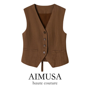 时髦单穿马夹 薄款 AIMUSA 25春夏老钱风乌木棕亚麻马甲背心女夏季