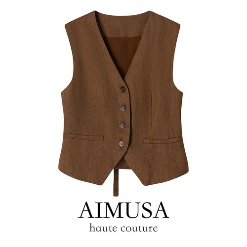 气质乌木棕！！亚麻背心