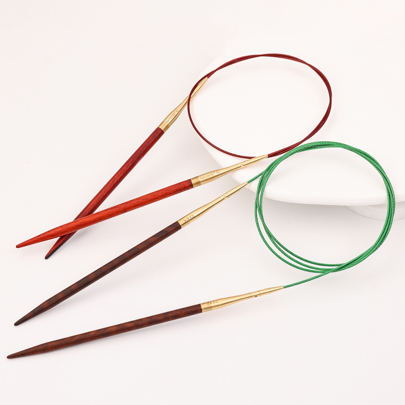 手工打磨檀木毛衣针循环针可拆卸手工diy编织工具黑檀环形针棒针