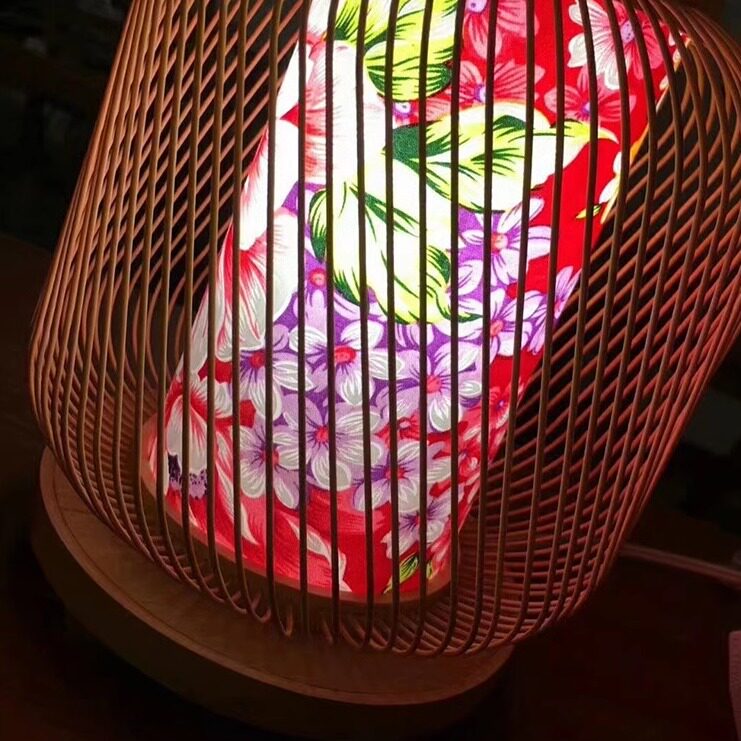 台湾竹编棉花布台灯带电源线书房