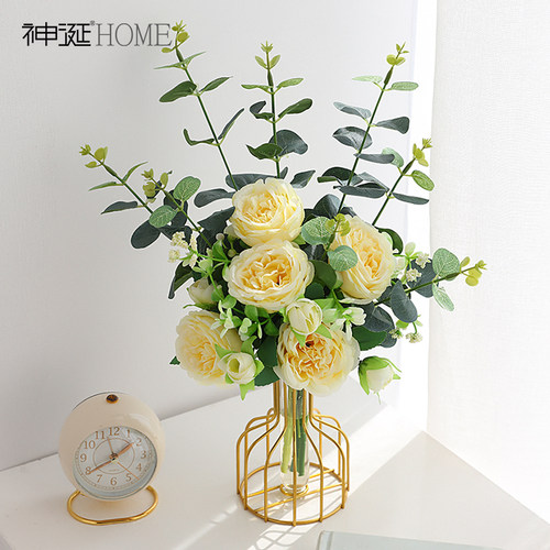 ins牡丹仿真花客厅尤加利