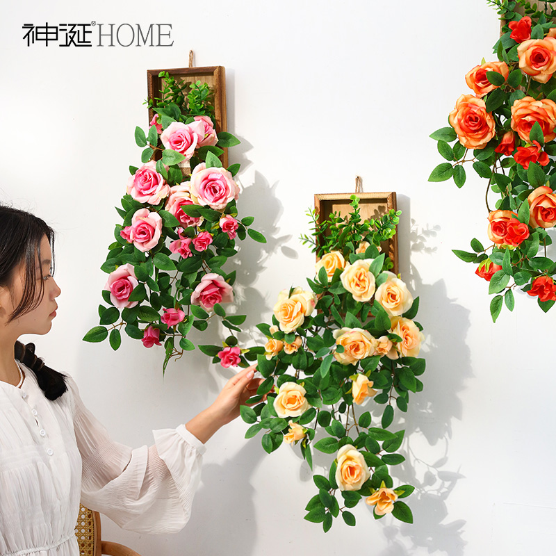 仿真植物墙面装饰玫瑰仿真花假花艺挂饰家居卧室房间壁挂摆设花卉