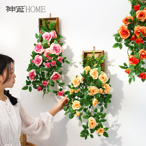 彷真植物墙面装饰玫瑰彷真花假花艺挂饰家居卧室房间壁挂摆设花卉