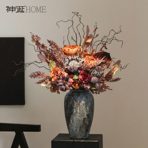 设计师高级感逼真复古干枯花束假花仿真花摆设客厅别墅样板房软装