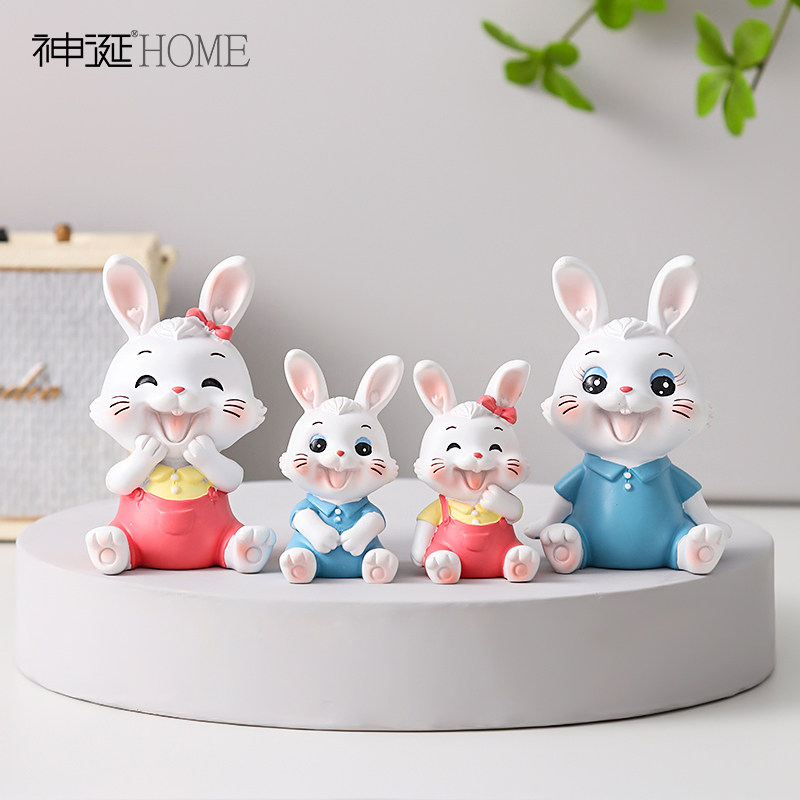 ins风治愈系可爱开心兔小摆件创意小物件办公室闺蜜桌面生日礼物
