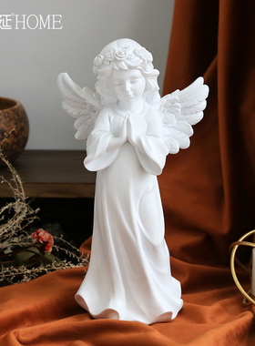 欧式复古白色天使树脂雕塑石膏人像摆设北欧玄关客厅装饰品小摆件