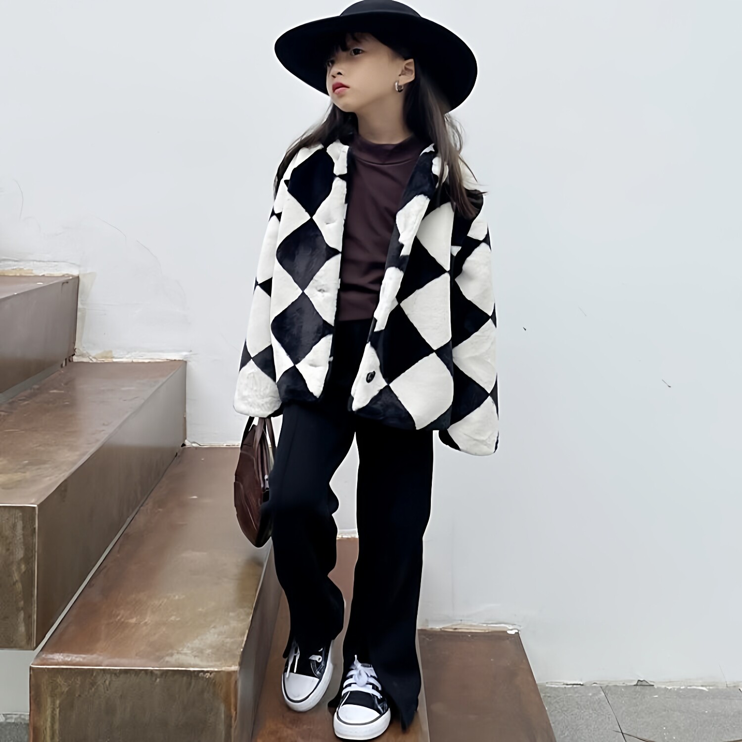 豆丁奇遇女童棋盘格加厚棉衣保暖