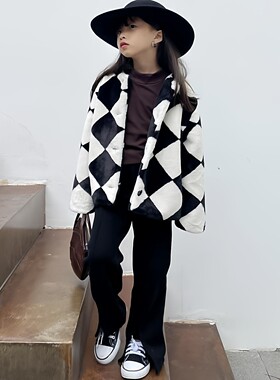 豆丁奇遇女童棋盘格加厚棉衣保暖