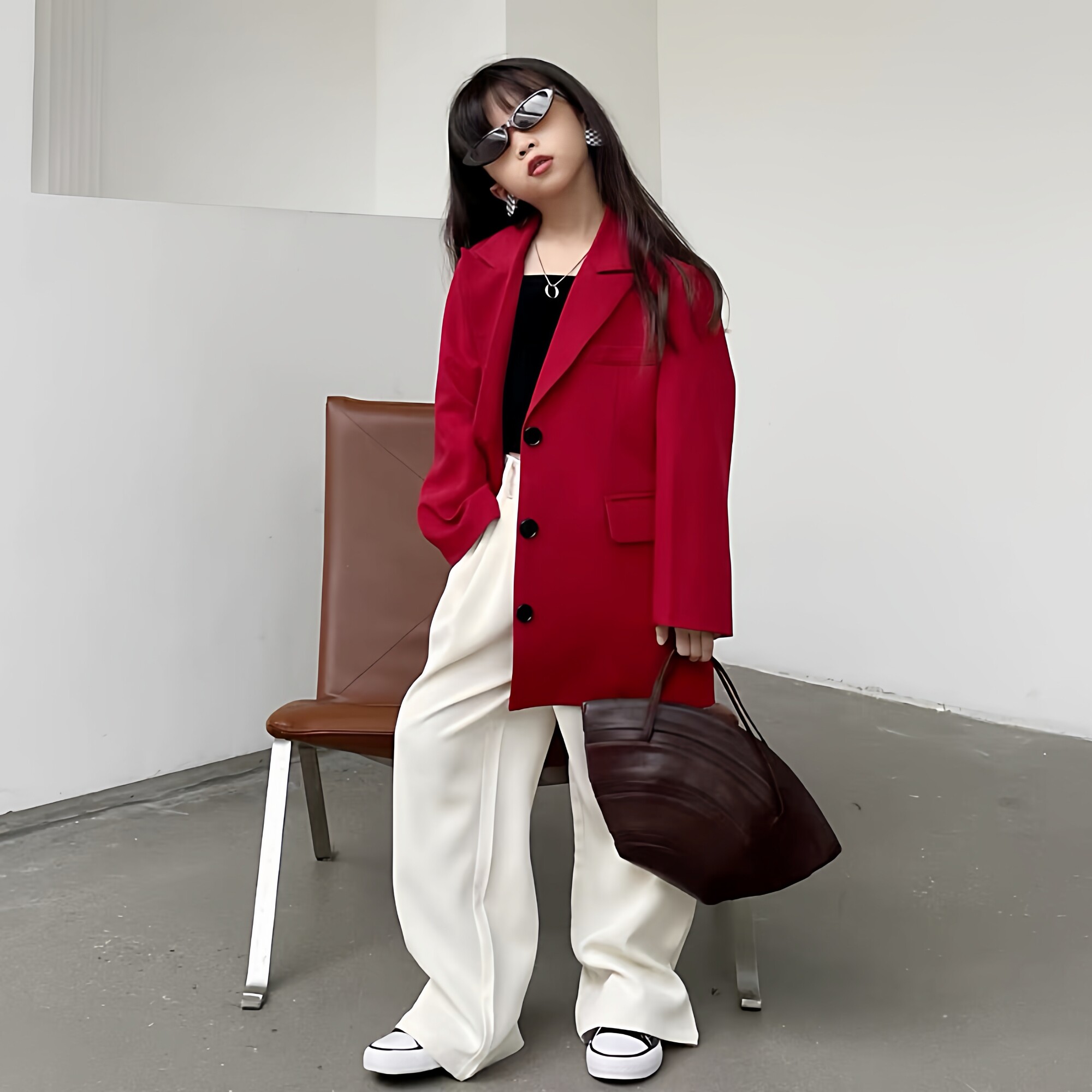 韩国童装儿童休闲西装炸裂红帅气英伦男女外套走秀春秋洋气高级感