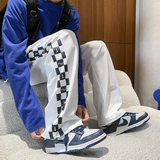 推荐！2026春季新款棋盘格印花胶标休闲裤长裤XZ604-KP58-P55控68，男装休闲裤，星座604