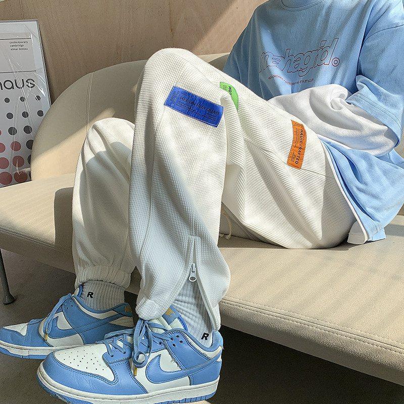 2026春季新款自制绣标华夫格拉链束脚休闲裤 XZ604-KP51-P55控68图片