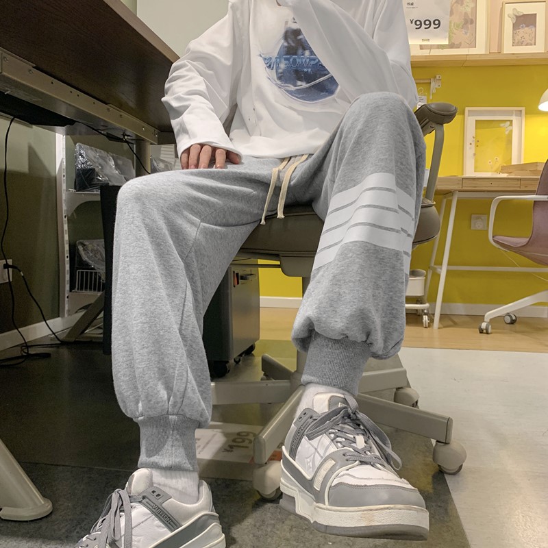 港风新款春秋百搭经典四条杠宽松罗口卫裤XZ604-KP38-P45控58,男装休闲裤,星座604