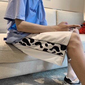 港风夏季奶牛纹拼接反光条五分短裤XZ604-KG17-P28控38图片