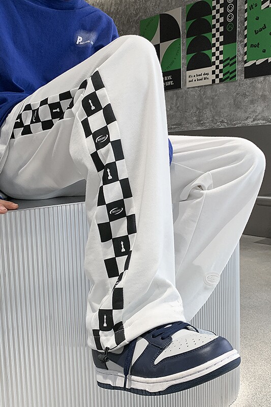 2026春季新款侧边棋盘格胶标休闲裤长裤XZ604-KP58-P55控68,男装休闲裤,星座604