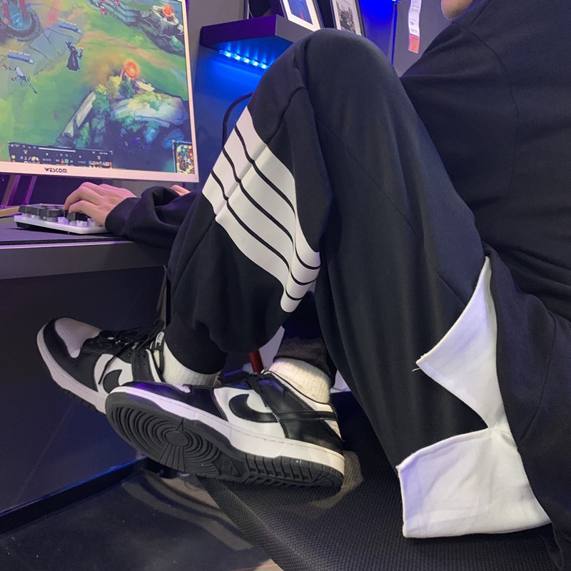 港风新款春秋百搭经典四条杠宽松罗口卫裤XZ604-KP38-P45控58,男装休闲裤,星座604