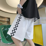2026夏季新款自制侧边棋盘格印花毛圈短裤XZ604-KP66-P35控48，男装牛仔裤，星座604