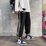 棋盘格印花抽绳卫裤加绒加厚/不加绒XZ604-KP04-P55控68，男装休闲裤，星座604