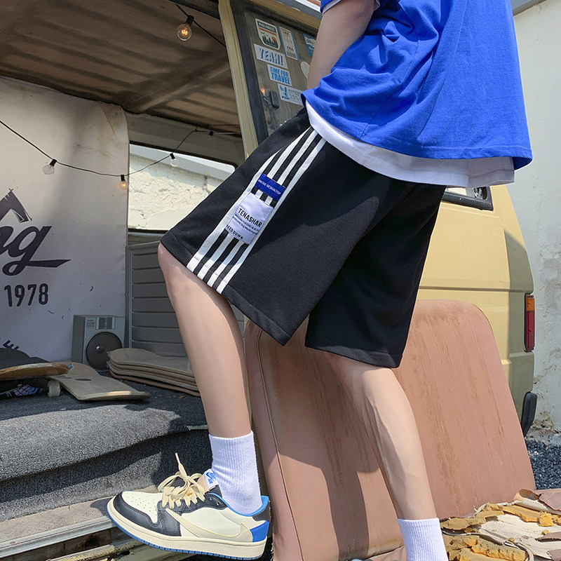2026夏季新款自制条纹拼接贴标休闲短裤XZ604-KP63-P35控48,男装牛仔裤,星座604