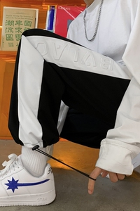 港风春季新款侧边字母压花拼接九分抽绳卫裤 XZ604-KP36-P55控68图片