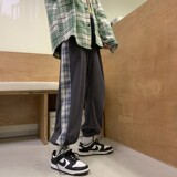 冬季加绒加厚玉米粒侧边拼接格子抽绳休闲裤XZ604-KP43-P55控68，男装卫衣，星座604