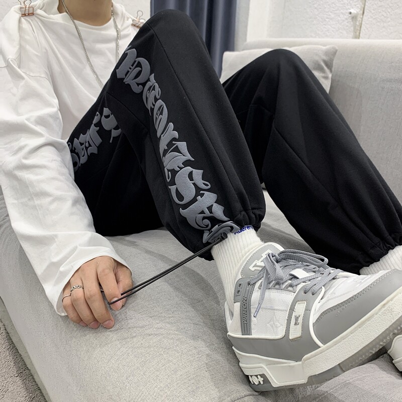 2026早春港风侧边字母发泡印花九分抽绳卫裤XZ604-KP22-P55控68,男装休闲裤,星座604