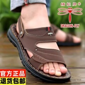 男款 2025夏季 新款 蜻蜓牌凉鞋 真皮软底防滑休闲沙滩鞋 两用爸爸凉拖