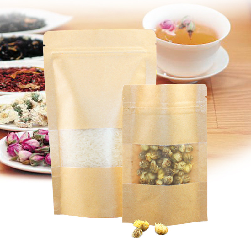 加厚磨砂开窗牛皮纸自立自封袋 花茶干果特产五谷食品包装密封袋