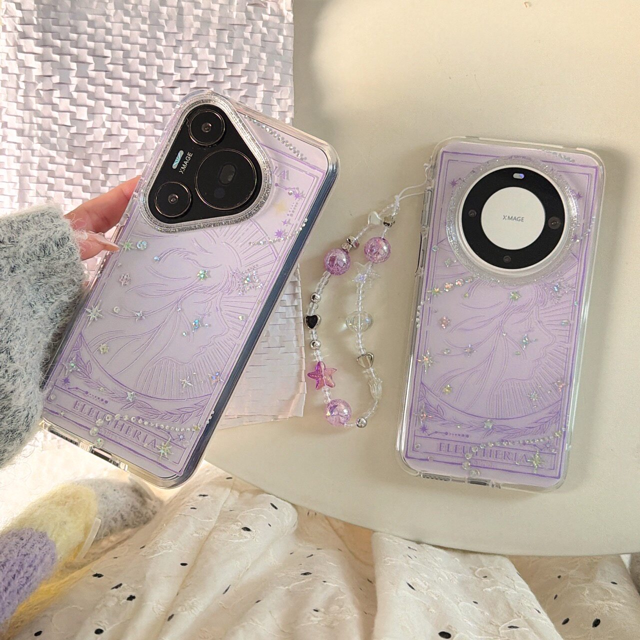 鎏金紫色神女星星珍珠眼泪适用Huawei华为Mate80promax男女生pura70小众60pro圆边双层IMD镜框加高防摔手机壳