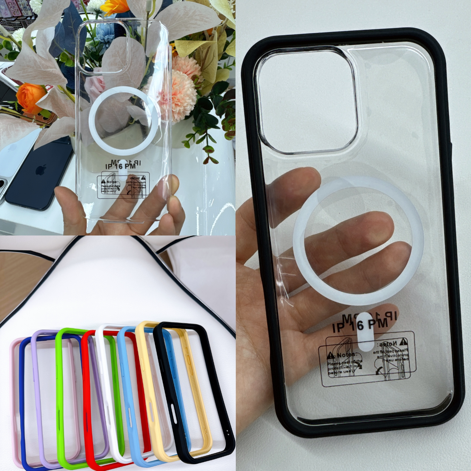 犀牛硅胶软边框纯色透明背板替换二合一iphone适用17promax苹果16pro男女15小众14亚克力13定制图磁吸手机壳