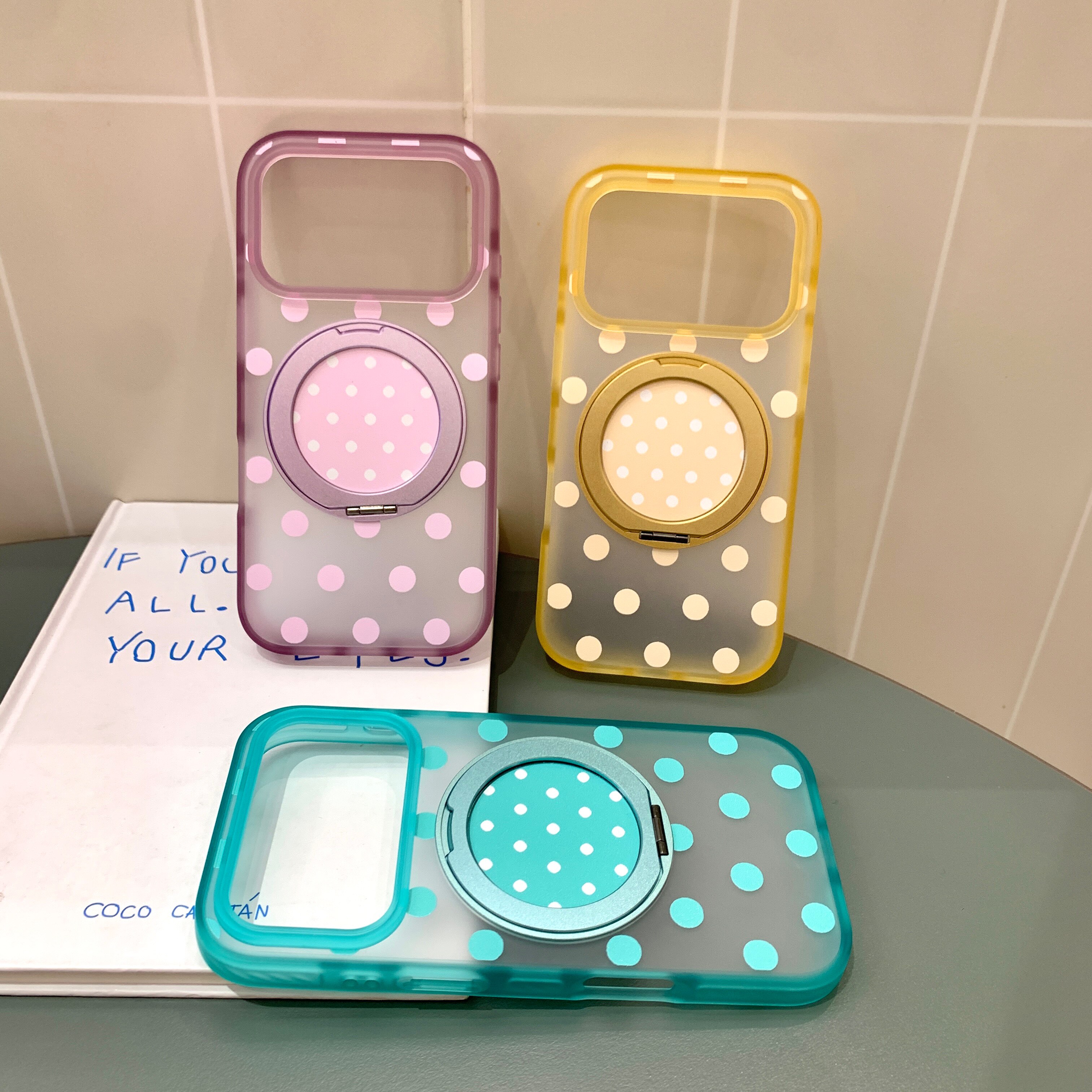 波点360旋转支架适用iphone苹果17promax清新16pro创意15小众简约时尚女生磁吸无线充电磨砂肤感防指纹手机壳